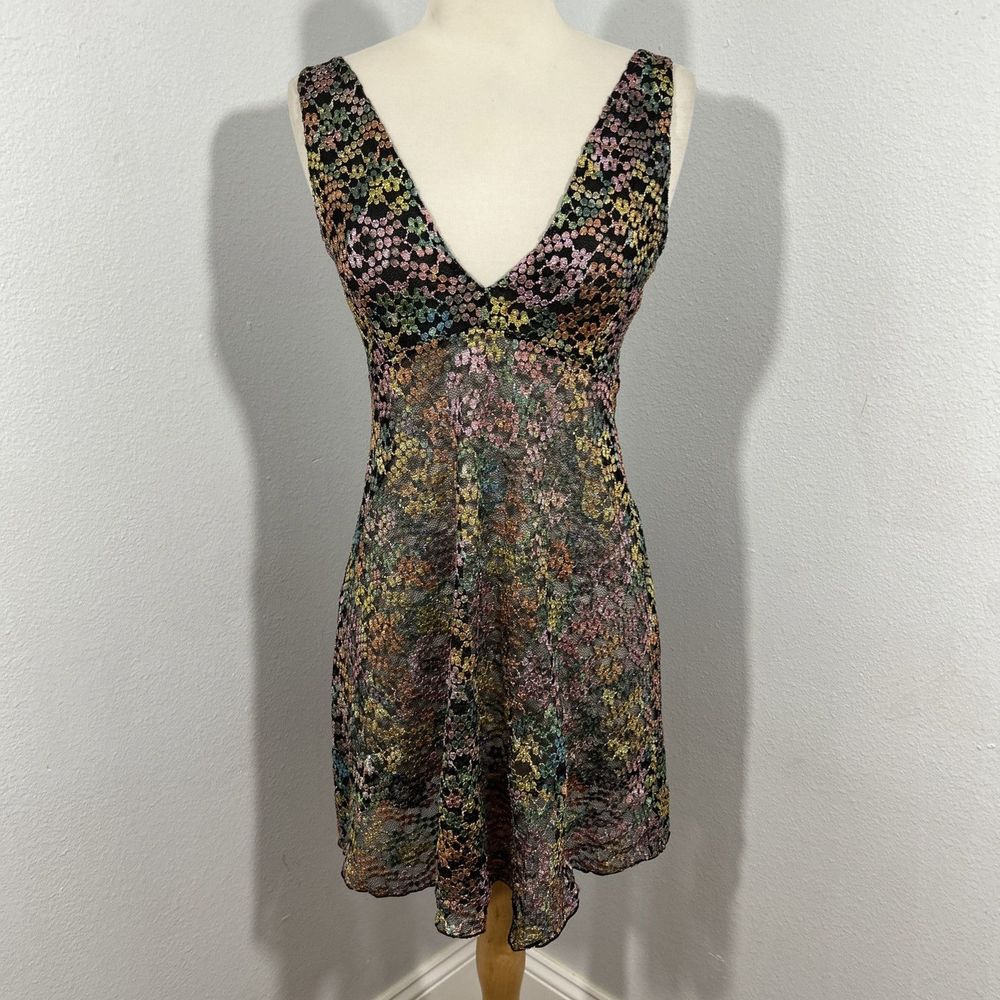 Free People Slip Dress Womens Medium Intimately Forget me not metallic Mesh Lace